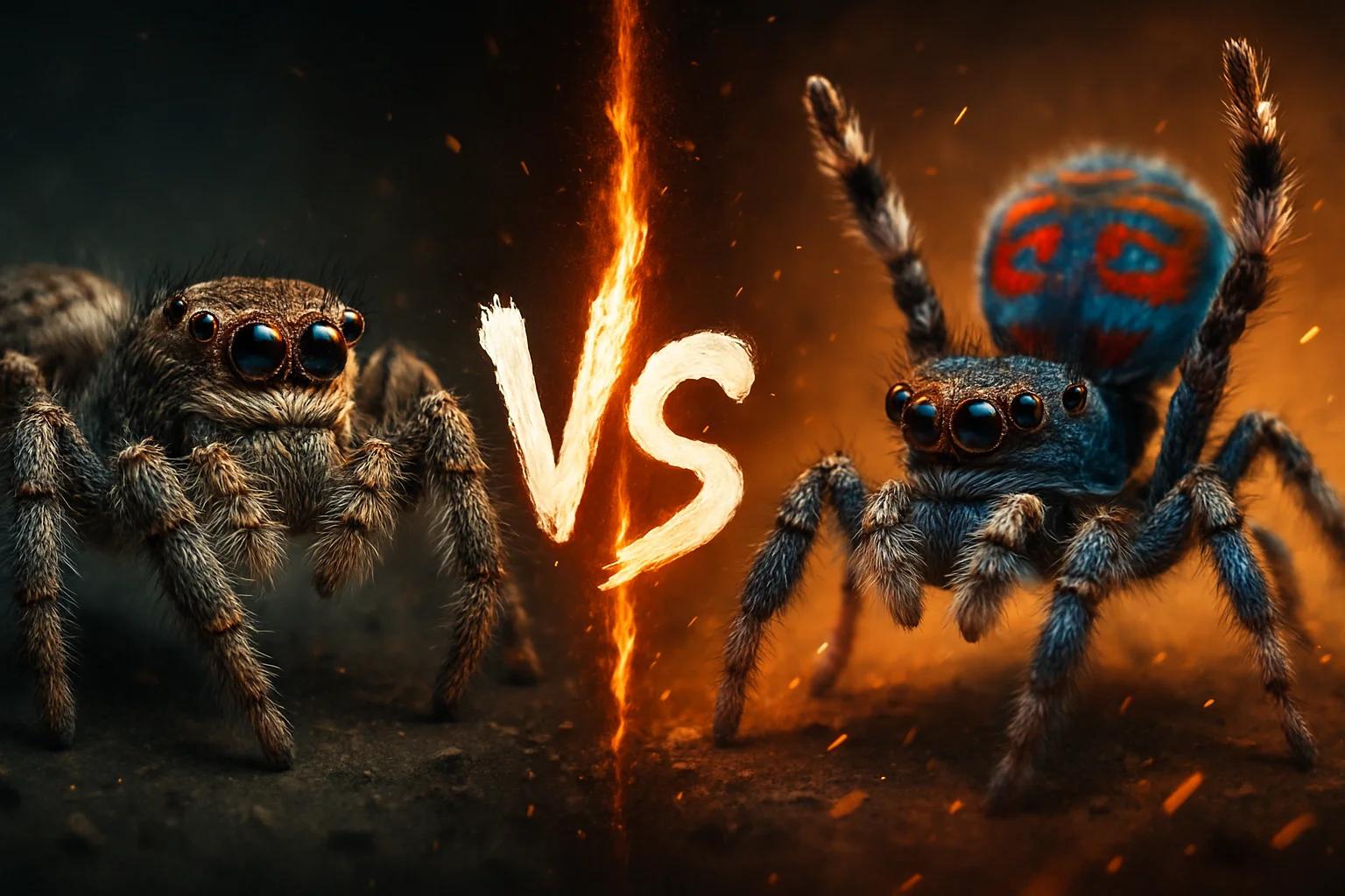 jumping-spider-vs-peacock-spider comparison image on AnimalDex