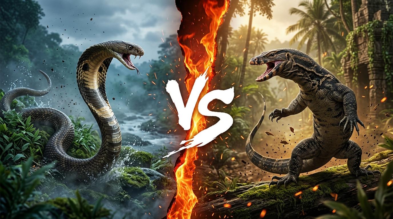 king-cobra-vs-water-monitor comparison image on AnimalDex