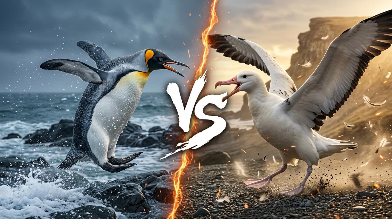 king-penguin-vs-wandering-albatross comparison image on AnimalDex
