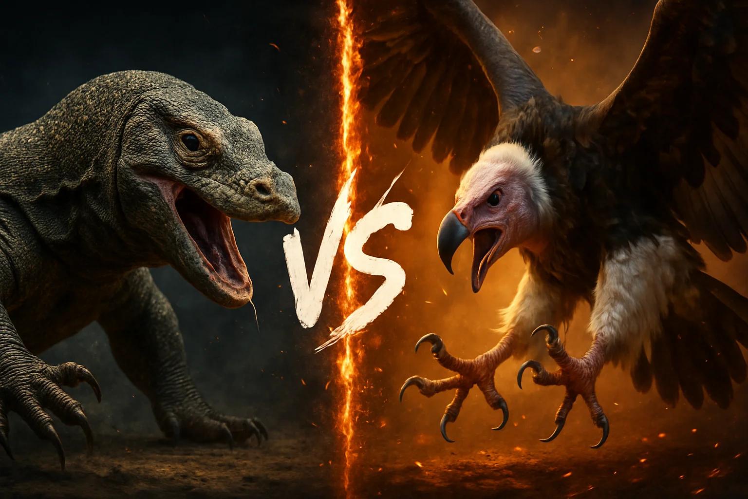 komodo-dragon-vs-white-headed-vulture comparison image on AnimalDex
