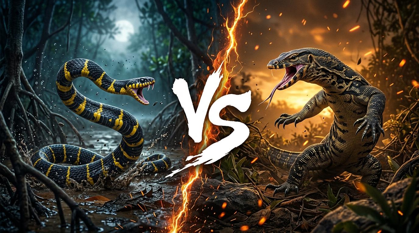 mangrove-snake-vs-water-monitor comparison image on AnimalDex