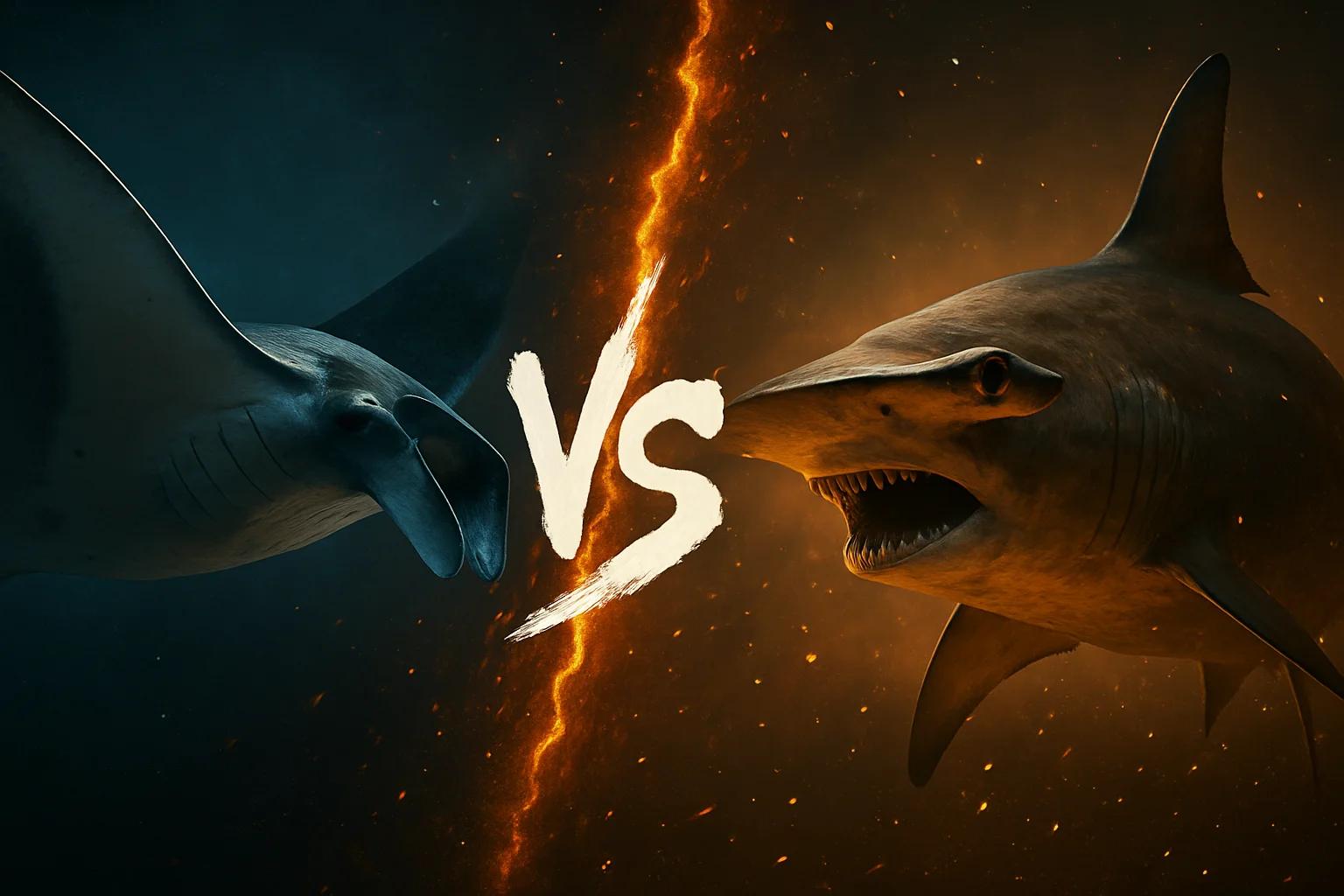 manta-ray-vs-scalloped-hammerhead comparison image on AnimalDex