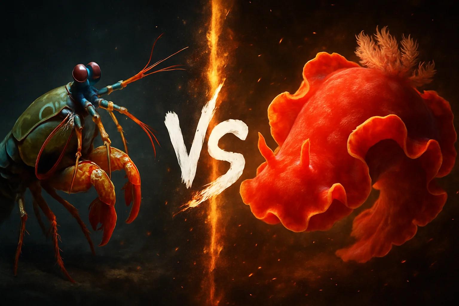 mantis-shrimp-vs-spanish-dancer comparison image on AnimalDex