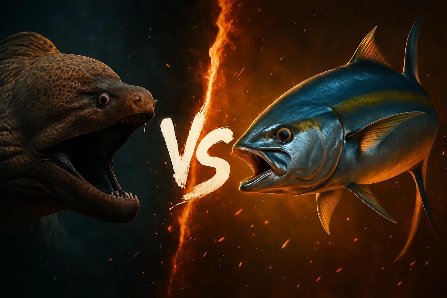 moray-eel-vs-rainbow-runner comparison image on AnimalDex