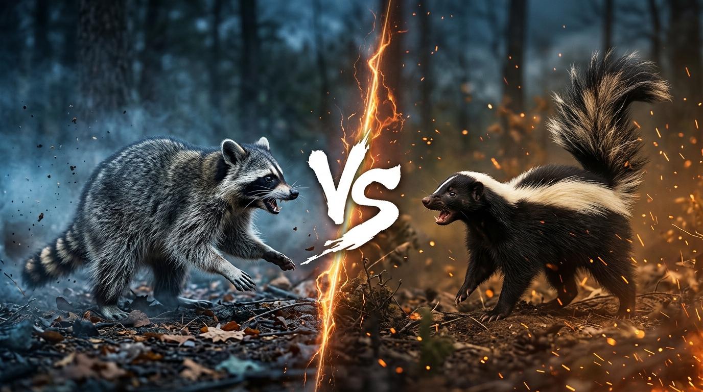 north-american-raccoon-vs-striped-skunk comparison image on AnimalDex