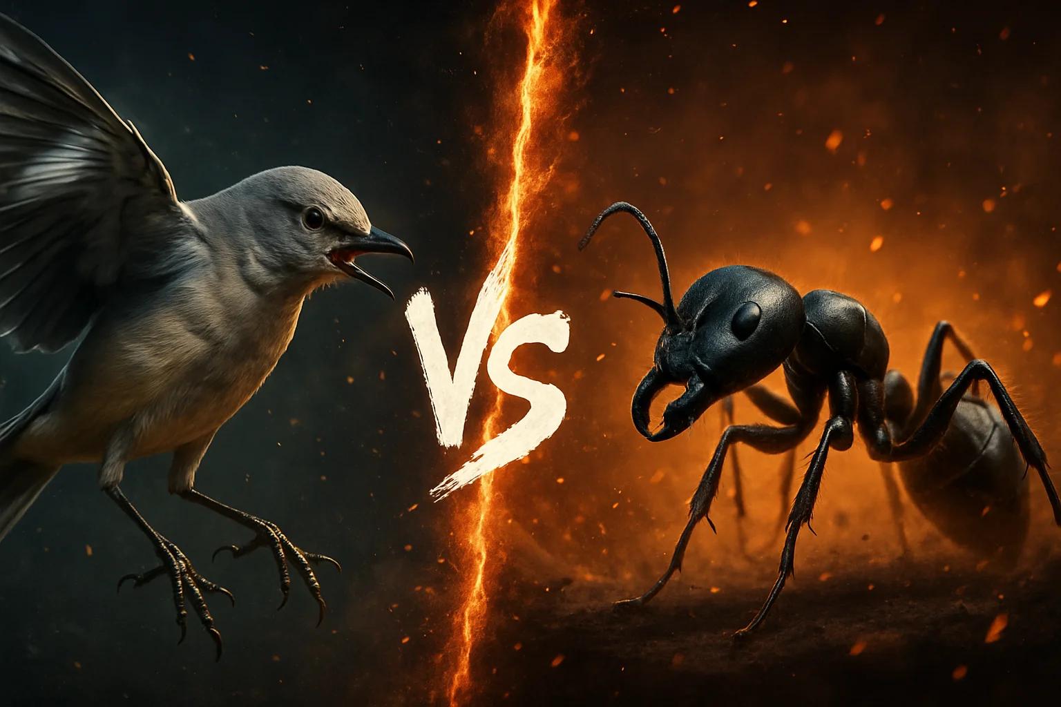 northern-mockingbird-vs-black-ant comparison image on AnimalDex