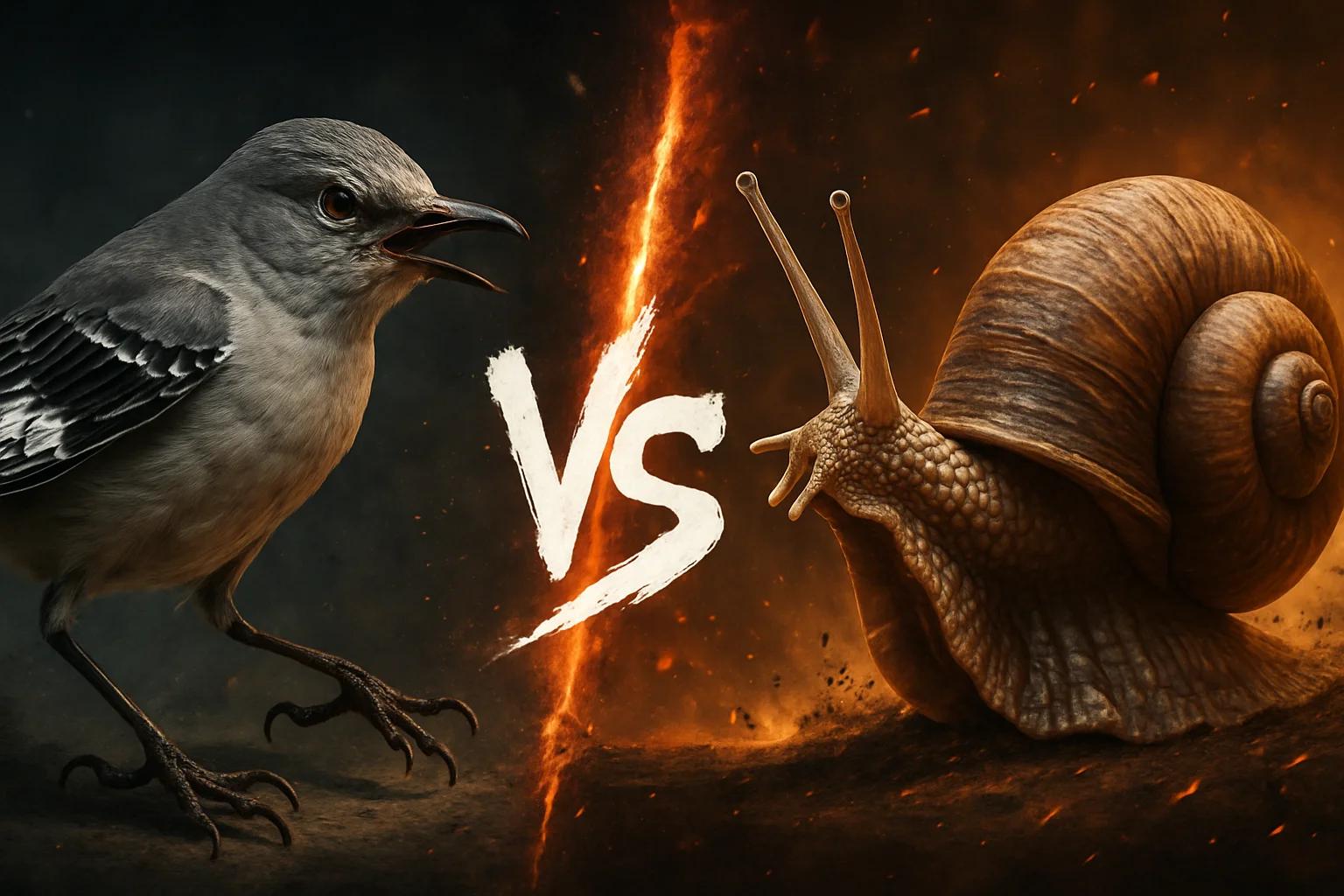 northern-mockingbird-vs-snail comparison image on AnimalDex