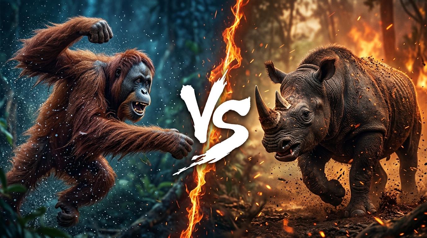 orangutan-vs-sumatran-rhinoceros comparison image on AnimalDex