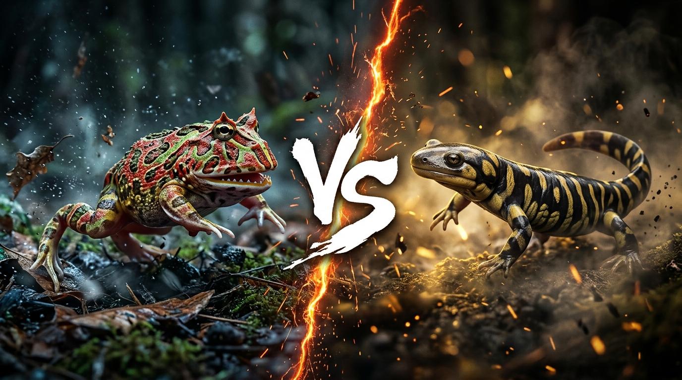 ornate-horned-frog-vs-tiger-salamander comparison image on AnimalDex