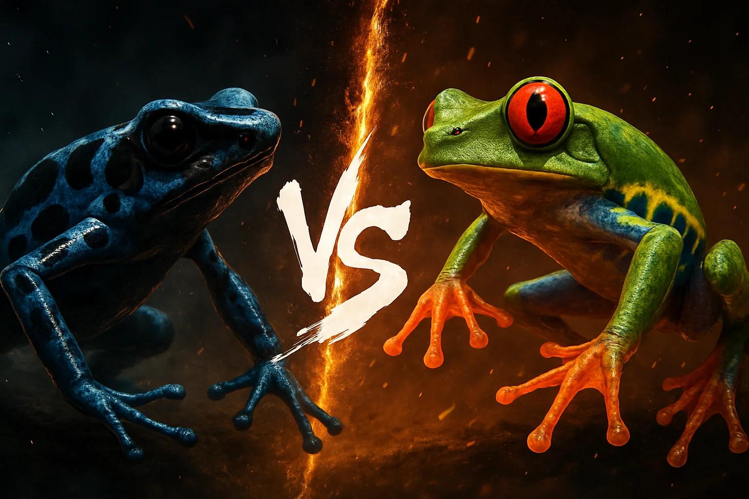 poison-dart-frog-vs-red-eyed-tree-frog comparison image on AnimalDex