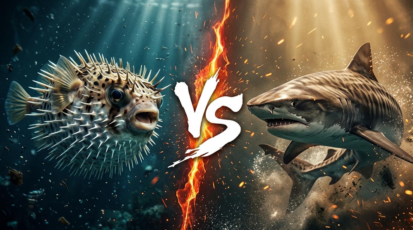 porcupinefish-vs-tiger-shark comparison image on AnimalDex