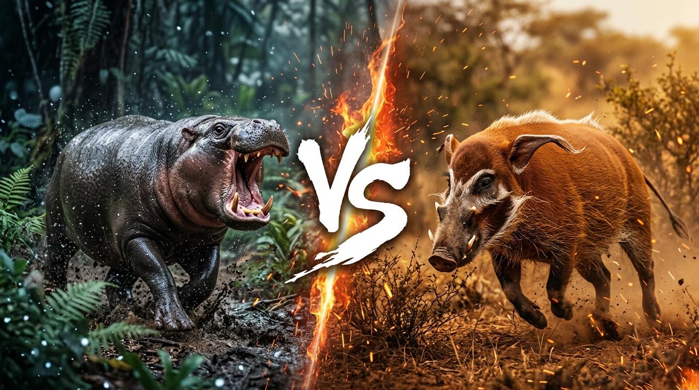 pygmy-hippopotamus-vs-red-river-hog comparison image on AnimalDex
