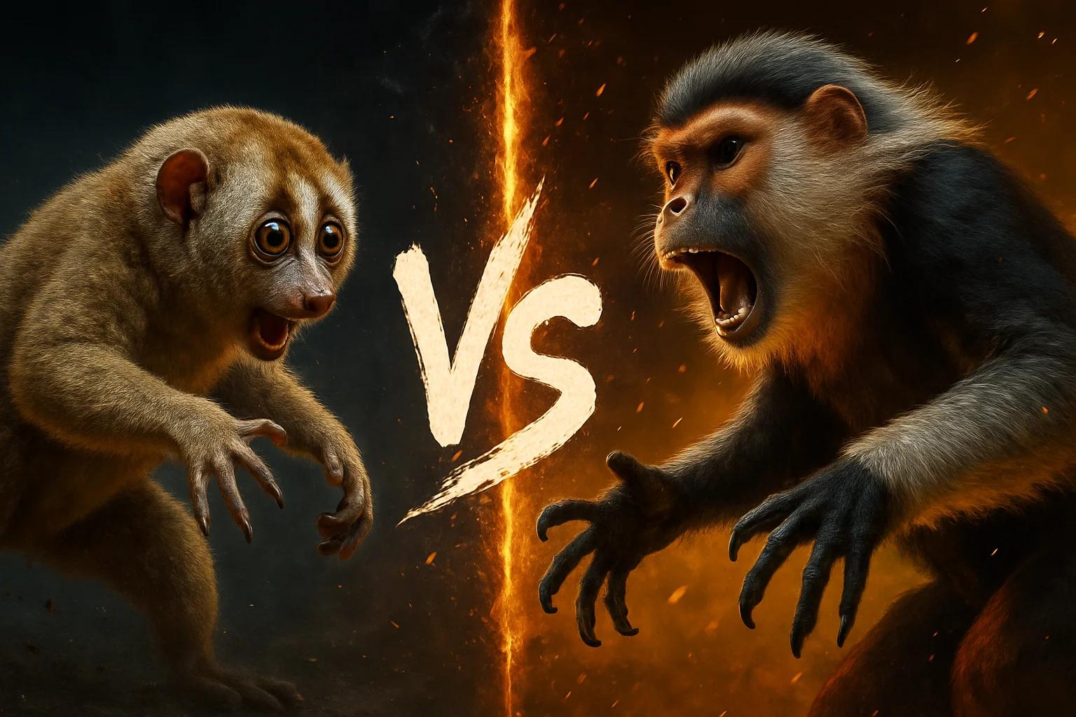 pygmy-slow-loris-vs-red-shanked-douc comparison image on AnimalDex