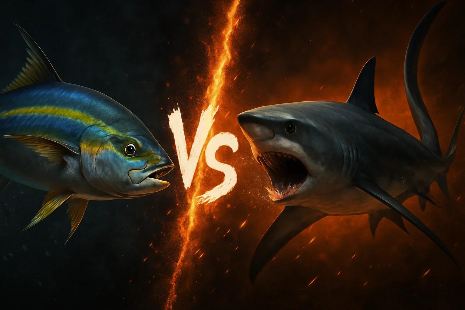 rainbow-runner-vs-thresher-shark comparison image on AnimalDex