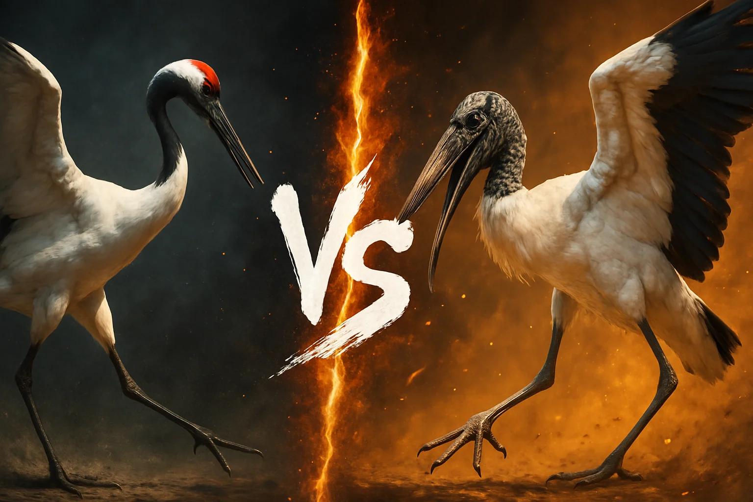red-crowned-crane-vs-wood-stork comparison image on AnimalDex