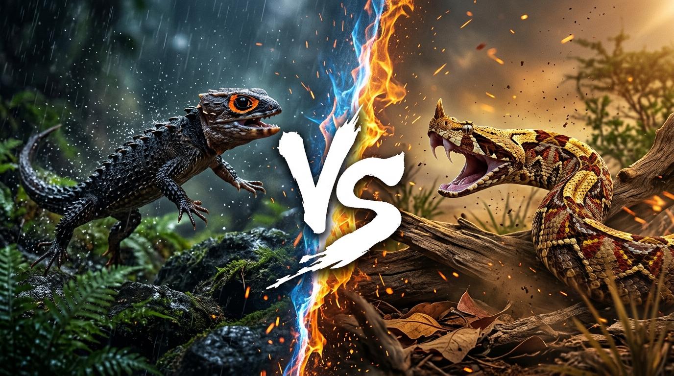red-eyed-crocodile-skink-vs-rhinoceros-viper comparison image on AnimalDex