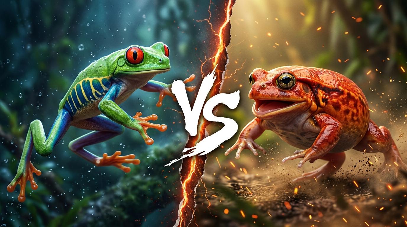 red-eyed-tree-frog-vs-tomato-frog comparison image on AnimalDex