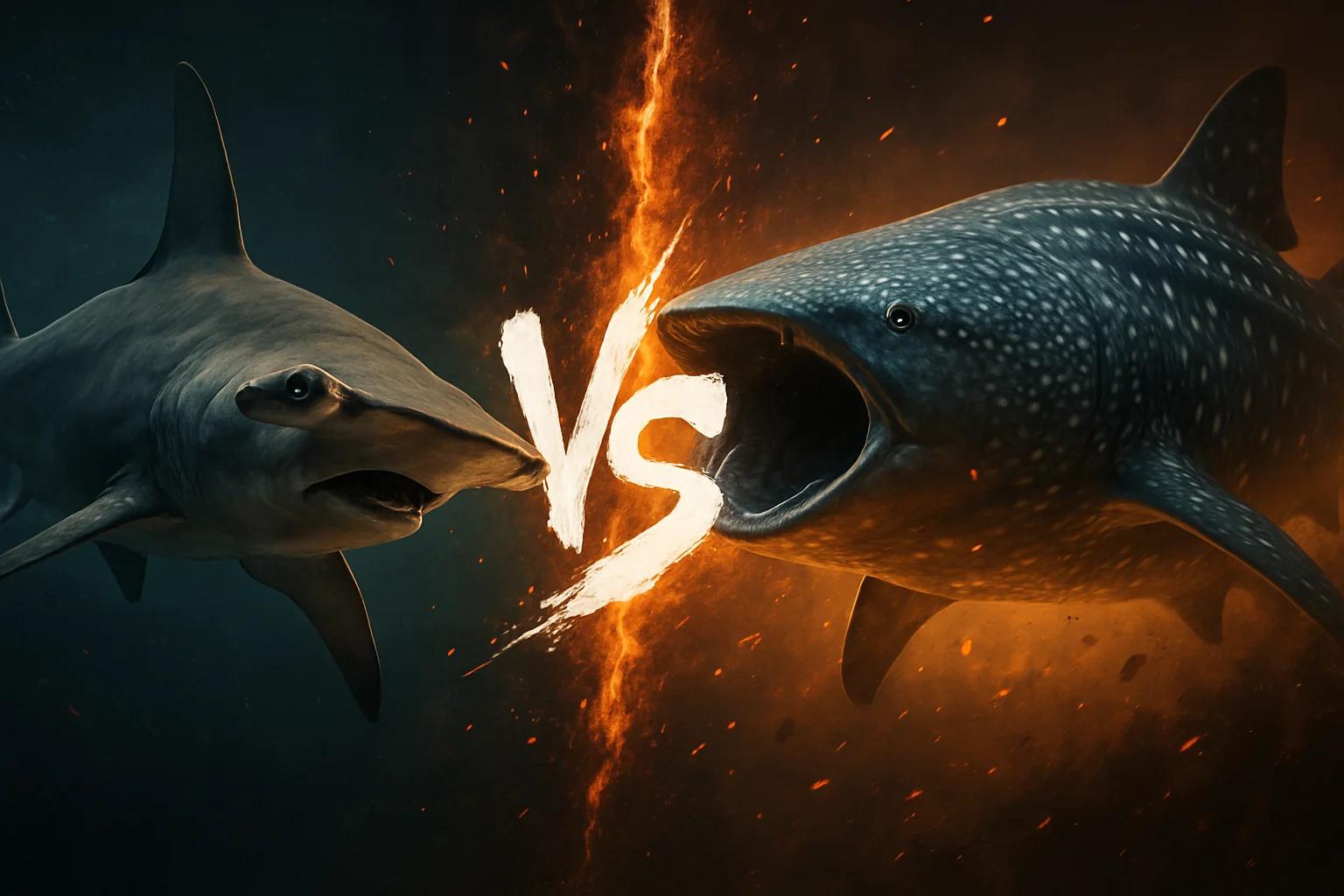 scalloped-hammerhead-vs-whale-shark comparison image on AnimalDex