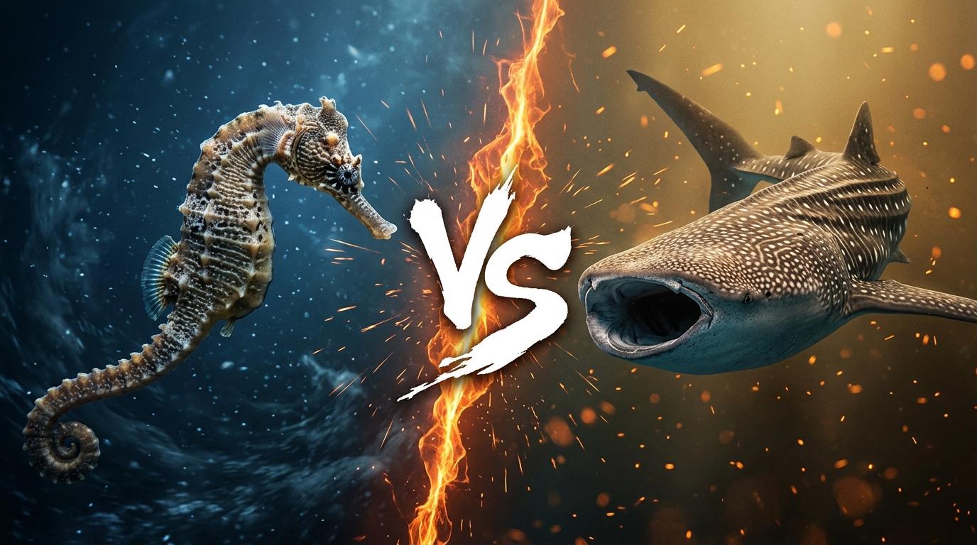 seahorse-vs-whale-shark comparison image on AnimalDex