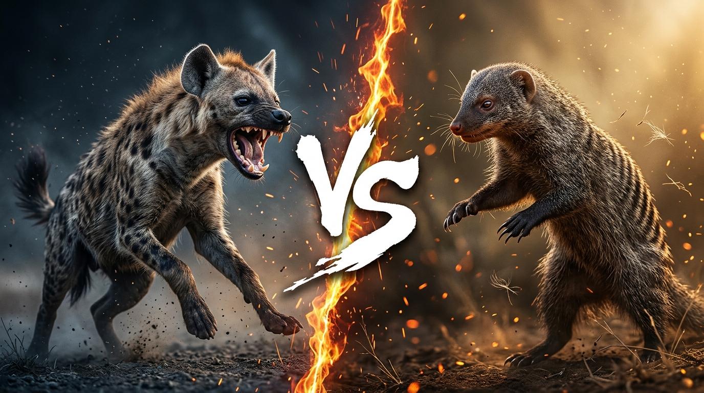 spotted-hyena-vs-zebra-mongoose comparison image on AnimalDex
