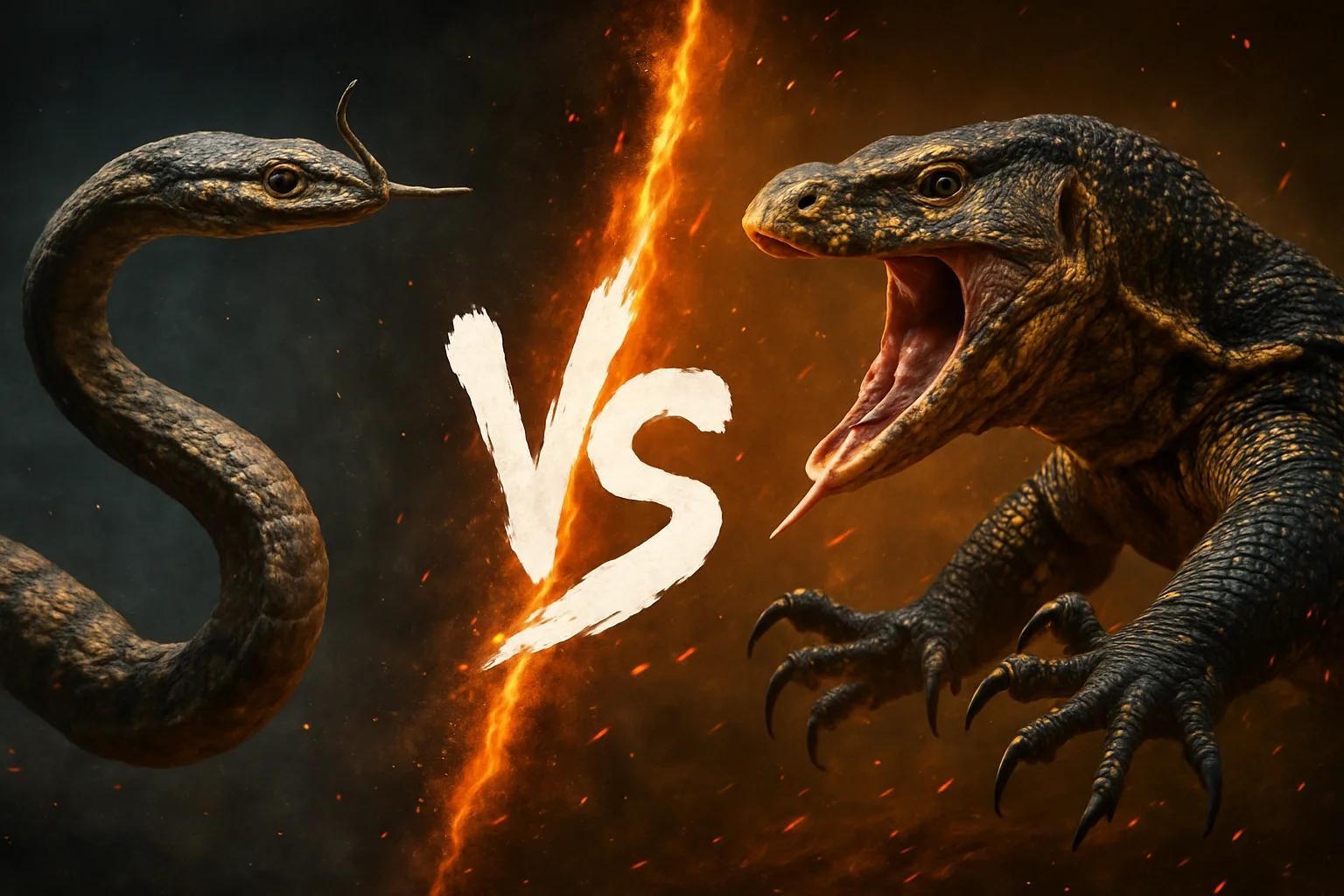tentacled-snake-vs-water-monitor comparison image on AnimalDex