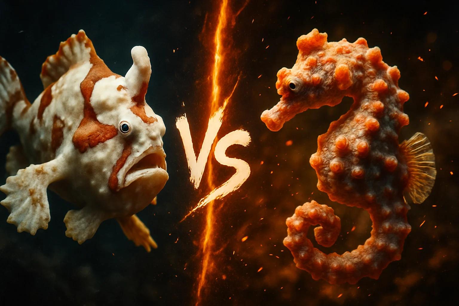 warty-frogfish-vs-pygmy-seahorse comparison image on AnimalDex