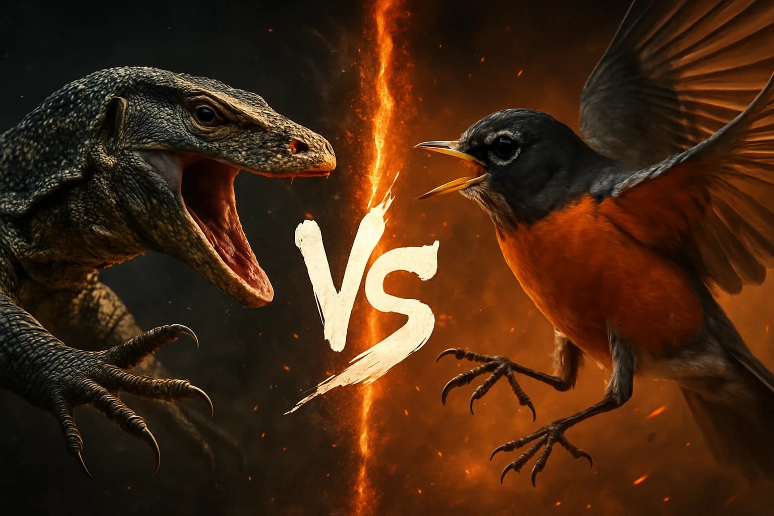 water-monitor-vs-american-robin comparison image on AnimalDex