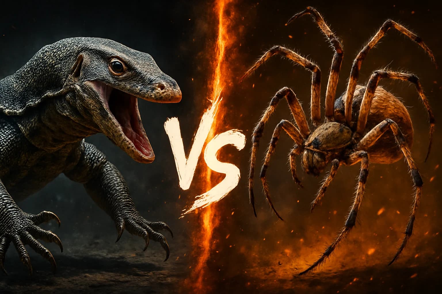 water-monitor-vs-spider comparison image on AnimalDex