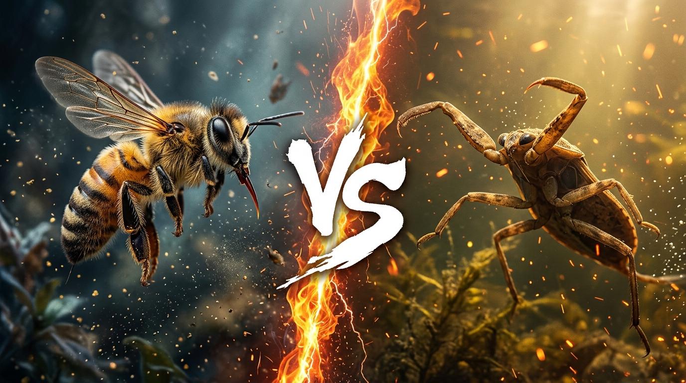 western-honey-bee-vs-water-scorpion comparison image on AnimalDex