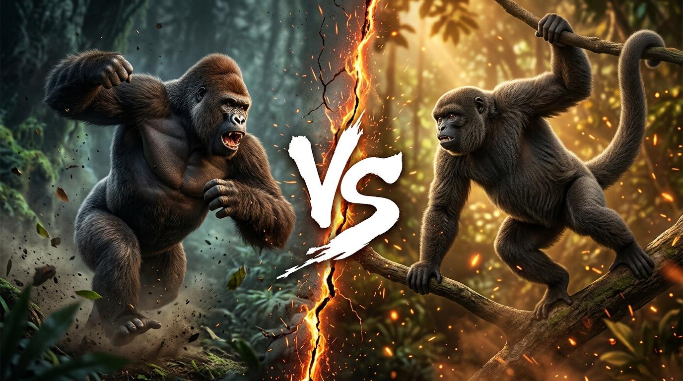 western-lowland-gorilla-vs-woolly-monkey comparison image on AnimalDex