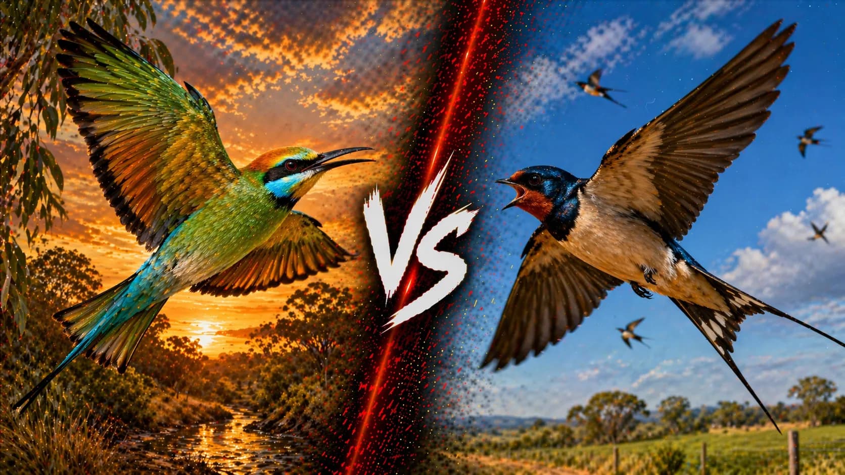 Rainbow Bee-Eater vs Barn Swallow Speed: Which Aerial Insect Hunter Is Faster? comparison image on AnimalDex