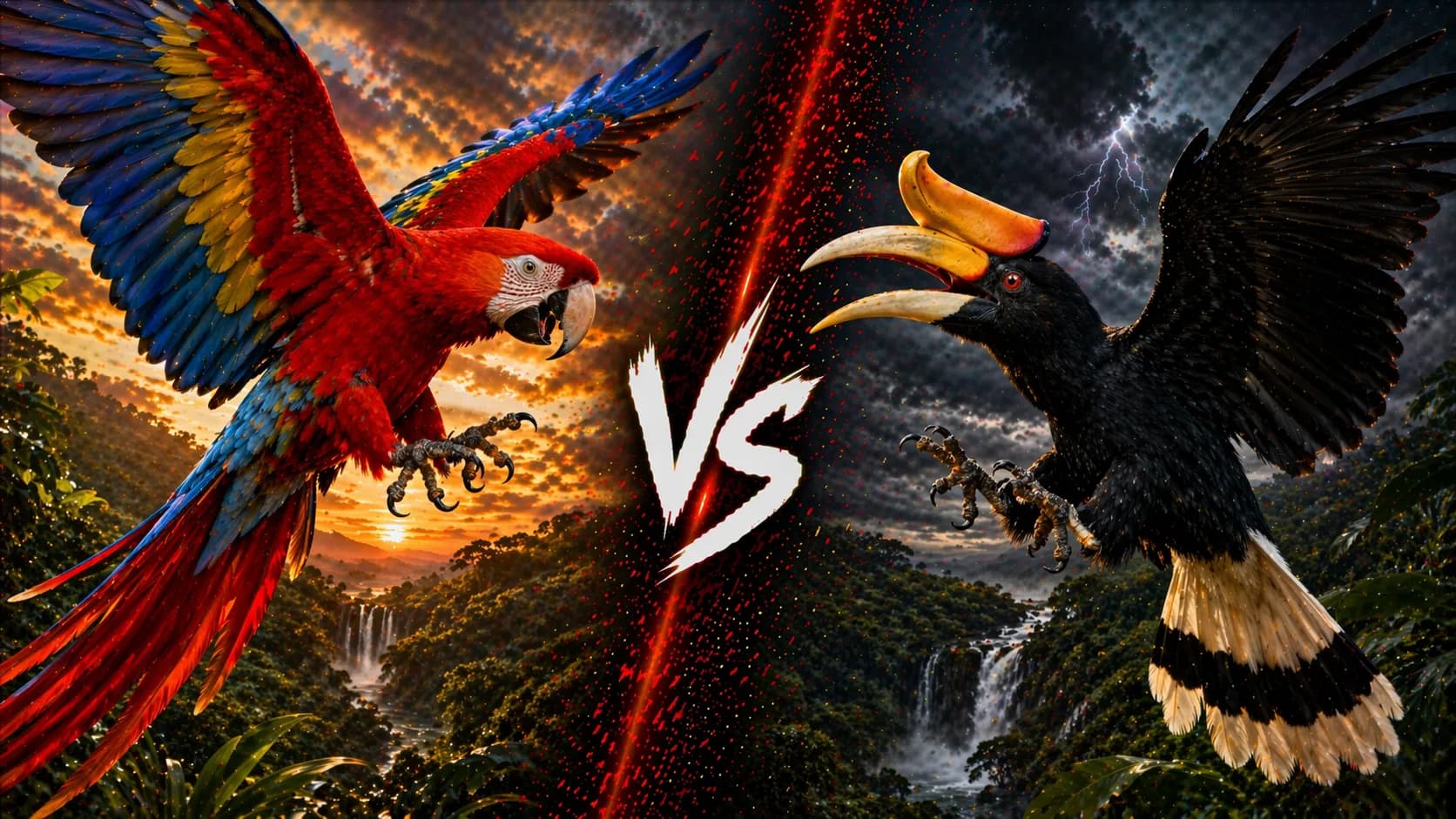 Scarlet Macaw vs Rhinoceros Hornbill: Which Tropical Bird Has the Stronger Edge? comparison image on AnimalDex