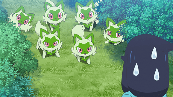 Pokemon Horizons image of Sprigatito used in the real-life Pokemon comparison list